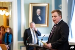 FILE - Iceland's Prime Minister Sigmundur David Gunnlaugsson speaks during a parliamentary session in Reykjavik, April 4, 2016.