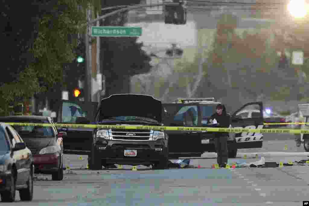 San Bernardino Shooting - December 2, 2015 The FBI is investigating Wednesday&#39;s massacre by a married couple at a California social services office as an act of terrorism. U.S. citizen Syed Rizwan Farook and his wife Pakistani Tashfeen Malik killed 14 people and wounded 21 at a Christmas party held by an agency helping the developmentally disabled in San Bernardino, California, about an hour&#39;s drive east of Los Angeles. U.S. media are reporting that Malik pledged allegiance to the Islamic State in a Facebook message apparently posted when the shooting started.