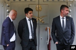 Security guards stand outside Saudi Arabia's consulate in Istanbul, Oct. 11, 2018.