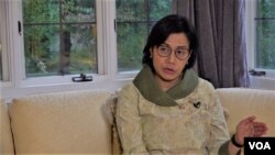 Sri Mulyani saat berada di Wisma Indonesia, Tilden, Washington, D.C., pada 12 Oktober 2021. (Foto: VOA)