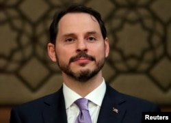 FILE : Turkish President Tayyip Erdogan's son-in-law and newly appointed Treasury and Finance Minister Berat Albayrak attends a news conference at the Presidential Palace in Ankara, Turkey, July 9, 2018.
