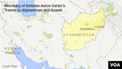 Map of Aston Cater's Travels to Afghanistan and Kuwait