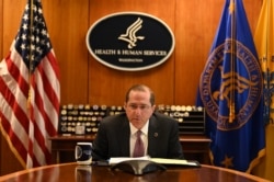 美国卫生及公共服务部部长阿扎尔（Alex Azar）在2020年4月27日与台方进行双边通话会议。（图片取自Alex Azar 推特）