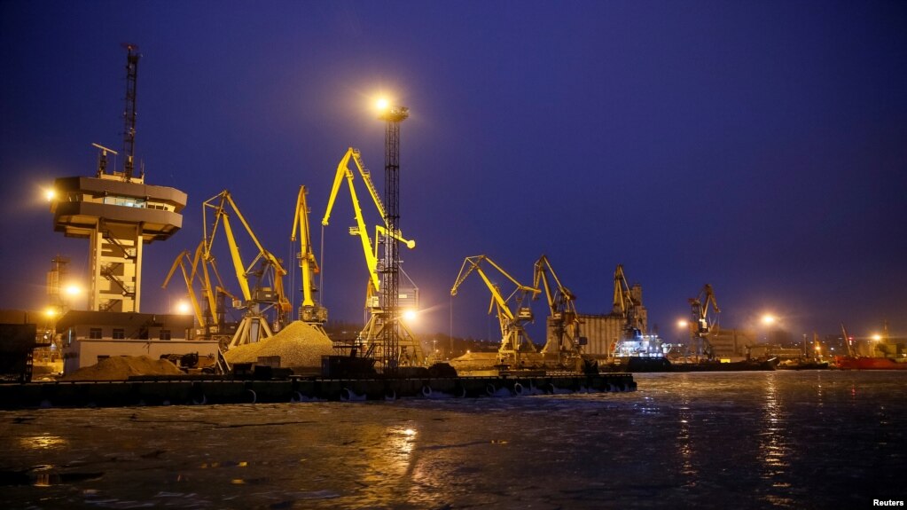 FILE - Cranes are seen in the Azov Sea port of Mariupol, Ukraine, Dec. 2, 2018.
