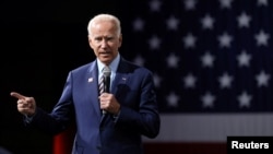 Joe Biden, kandidat capres yang diusung Partai Demokrat, di sebuah acara di Des Moines, Iowa, 10 Agustus 2019.