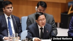 Hau Do Suan, Permanent Representative of the Republic of the Union of Myanmar to the UN, addresses the Security Council meeting on the situation in his country.