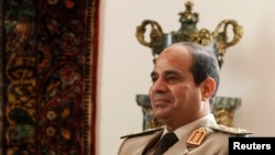 埃及军方将领推阿卜杜勒•塞西将军2013年11月14日在开罗总统府的照片。
