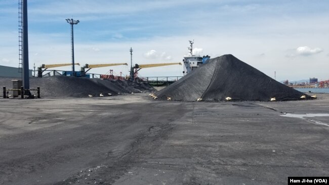 North Korean coal was unloaded onto the coal loading dock at the Port of Pohang, South Korea.