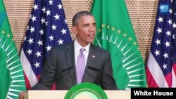 U.S. President Barack Obama delivers a speech before the African Union in Addis Ababa, Ethiopia on July 28, 2015. 