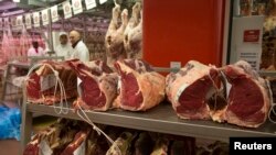 A view shows the meat pavillion at Rungis International food market as buyers prepare for the holiday season in Rungis, south of Paris, Dec. 11, 2014. 