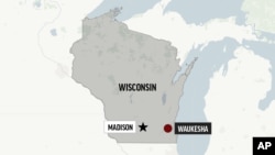 A map of the state of Wisconsin showing the locations of the state's capitol, Madison, and the city of Waukesha.