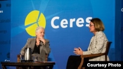 Anne Stausboll (R), chief executive of CalPERS in conversation with Gina McCarthy at Ceres' 12th annual conference in San Francisco. (Photo: Courtesy Rob Scheid)