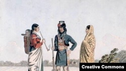A Métis man and his two wives, artist unknown, circa 1825-1826