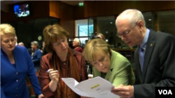 Visoka predstavnica EU Ketrin Ešton, nemačka kancelarka Angela Merkel i predsednik Evropskog saveta Herman Van Rompuj, Brisel, 28. jun 2013.