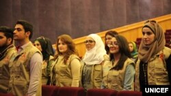 Peer Health Educators gather at a World Aids Day Ceremony at American University in Dubai, Jan. 25, 2016.