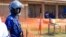 A police officer stand guards at a newly established Ebola response center in Beni, Democratic Republic of Congo, Aug. 10, 2018. 