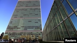 FILE - The United Nations Headquarters building is pictured during the 71st United Nations General Assembly in the Manhattan borough of New York, Sept. 22, 2016.