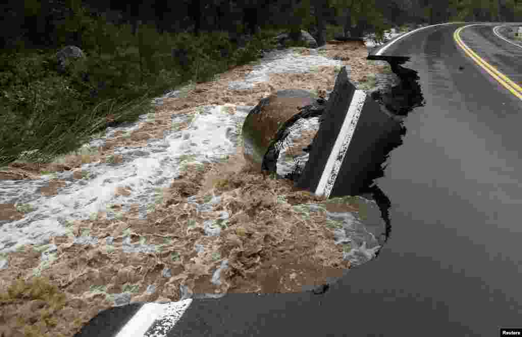 A section of Highway 72 is missing after a flash flood tore through Coal Creek near Golden, Colorado, Sept. 12, 2013.&nbsp;