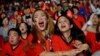 South Korean soccer fans celebrate as they watch the Group F World Cup soccer match between South Korea and Germany, at a public viewing venue in Seoul, South Korea.