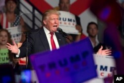 Republican presidential candidate Donald Trump speaks during a campaign rally at Germain Arena in Ft. Myers, Florida, Sept. 19, 2016.