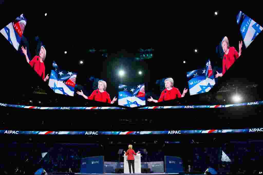 Democratic presidential candidate Hillary Clinton speaks at the 2016 American Israel Public Affairs Committee (AIPAC) Policy Conference at the Verizon Center in Washington, D.C.