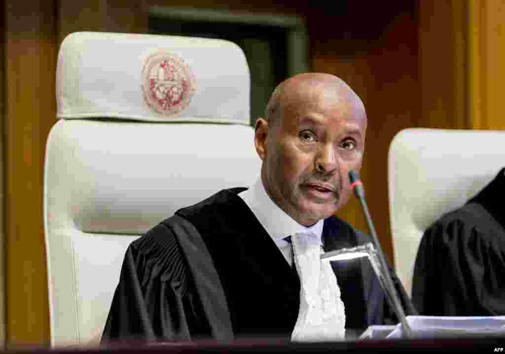 A handout photo released on December 10, 2019 by the International Court of Justice shows International Court of Justice (ICJ) Judge and court president Abdulqawi Ahmed Yusuf speaking during a public hearing on December 10, 2019 in the case concerning the