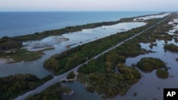 A highway cuts through a mangrove forest near the Dzilam de Bravo Reserve, in Mexico's Yucatan Peninsula, Oct. 9, 2021.