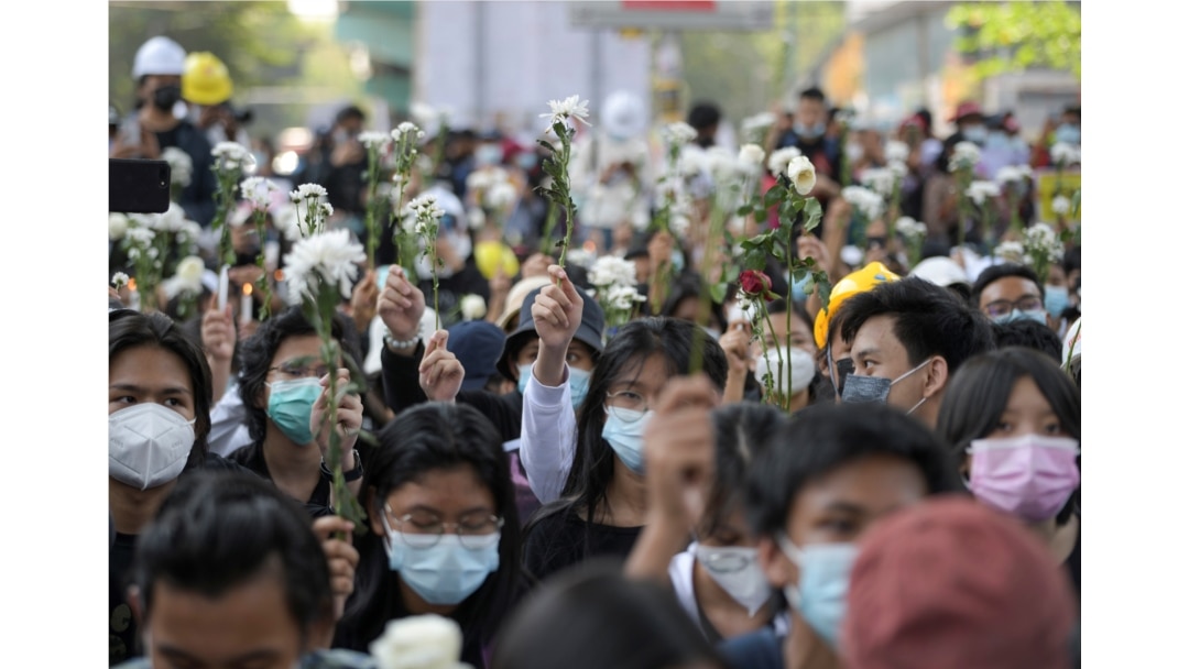 Demonstrators rally against the military coup in Yangon, Myanmar, February 24, 2021. REUTERS/Stringer