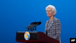 International Monetary Fund Managing Director Christine Lagarde speaks during the Belt and Road Forum for International Cooperation in Beijing, May 14, 2017. 