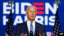 Ứng cử viên tổng thống Đảng Dân chủ, cựu Phó Tổng thống Joe Biden, phát biểu ngày thứ Sáu, ngày 6 tháng 11, 2020, ở Wilmington, bang Delaware.