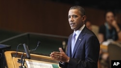 President Barack Obama addresses the 66th session of the United Nations General Assembly at U.N. headquarters, September 21, 2011.