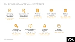 File types targeted by "WannaCry" computer virus