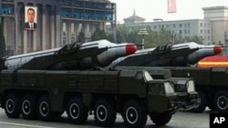 북한 군사퍼레이드에서 공개된 무수단 미사일(자료사진)