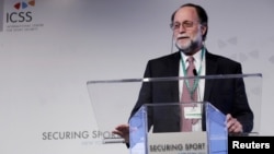 FILE - Ricardo Hausmann from Harvard University speaks on Day 1 of Securing Sport 2015, the annual conference of the International Center for Sports Security (ICSS), Nov. 4, 2015..