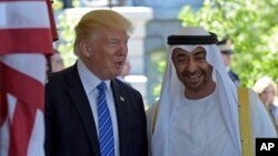 President Donald Trump welcomes Abu Dhabi's Crown Prince Sheikh Mohammed bin Zayed Al Nahyan to the White House in Washington, May 15, 2017.