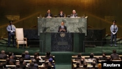 U.S. President Barack Obama addresses the 67th United Nations General Assembly at the U.N. headquarters in New York, September 25, 2012. 