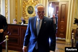 FILE - Senate Minority Chuck Schumer, D-N.Y., speaks to reporters after a Democratic caucus meeting at the U.S. Capitol in Washington, May 10, 2017.