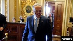 Senate Minority Chuck Schumer, D-N.Y., speaks to reporters after a Democratic caucus meeting at the U.S. Capitol in Washington, May 10, 2017.