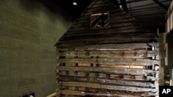 A slave cabin on display in the Smithsonian National Museum of African American History and Culture in Washington.