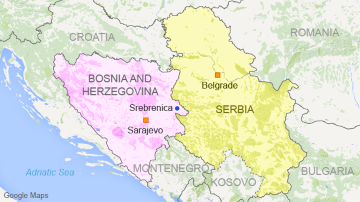 Есть ли море в сербии. Карта Боснии Сребреница. Сребреница на карте. Югославия на карте. Сребреница на карте Югославии.