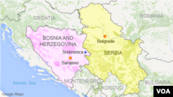 Peta Serbia dan Bosnia Herzegovina dan lokasi Srebrenica