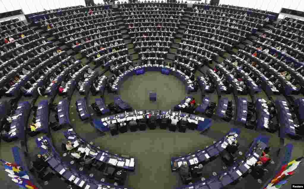 Members of the European Parliament take part in a voting session at the European Parliament in Strasbourg, France.