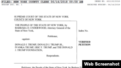 Судебный иск генпрокурора Нью-Йорка с требованием роспуска Trump Foundation