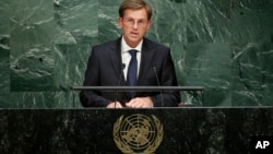 Slovenian Prime Minister Miro Cerar addresses the 2015 Sustainable Development Summit, Sept. 25, 2015, at the United Nations headquarters. 