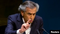 French author Bernard-Henri Levy addresses the U.N. General Assembly in New York during a meeting about anti-Semitism, Jan. 22, 2015. 