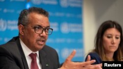 Le Directeur général de l'Organisation mondiale de la santé (OMS), Tedros Adhanom Ghebreyesus, lors d'une conférence de presse sur le COVID-19 à Genève, en Suisse, le 16 mars 2020. Christopher Black / OMS /