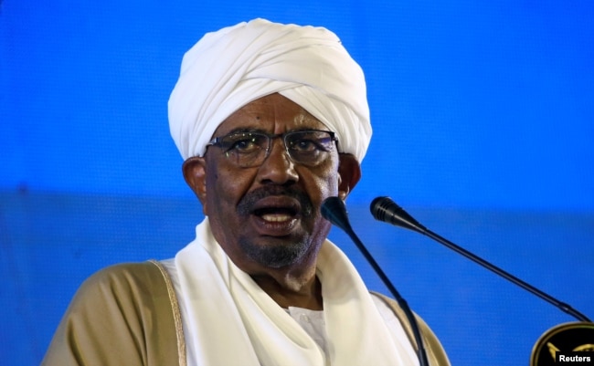 FILE - Sudan's President Omar al-Bashir delivers a speech at the Presidential Palace in Khartoum, Sudan, Dec. 31, 2018.