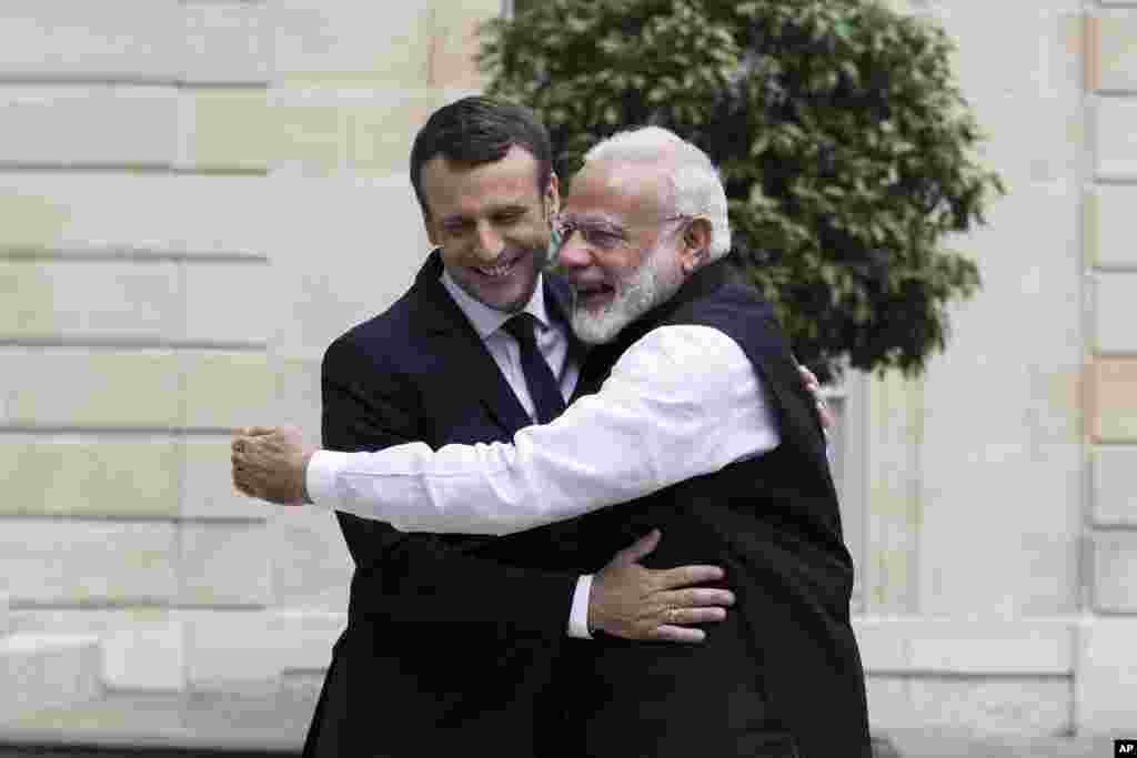 دیدار رئیس جمهوری فرانسه با&nbsp; نخست وزیر هند در کاخ الیزه فرانسه