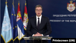 Aleksandar Vučić tokom virtuelnog obraćanja delegatima Generalne skupštine UN (Foto: webtv.un.org) 