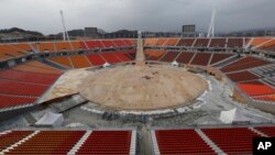 The Pyeongchang Olympic Stadium is under construction in Pyeongchang, South Korea, Nov. 25, 2017. 